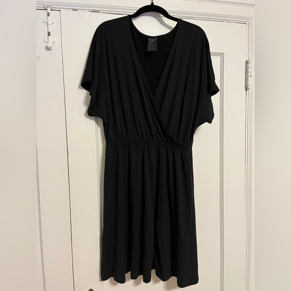 Wool short sleeved wrap front dress